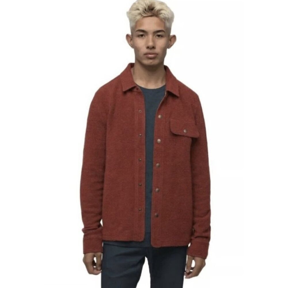 NWT Prana IncrediWool Overshirt Rust Heather / Red Size Small $175 Slim Fit